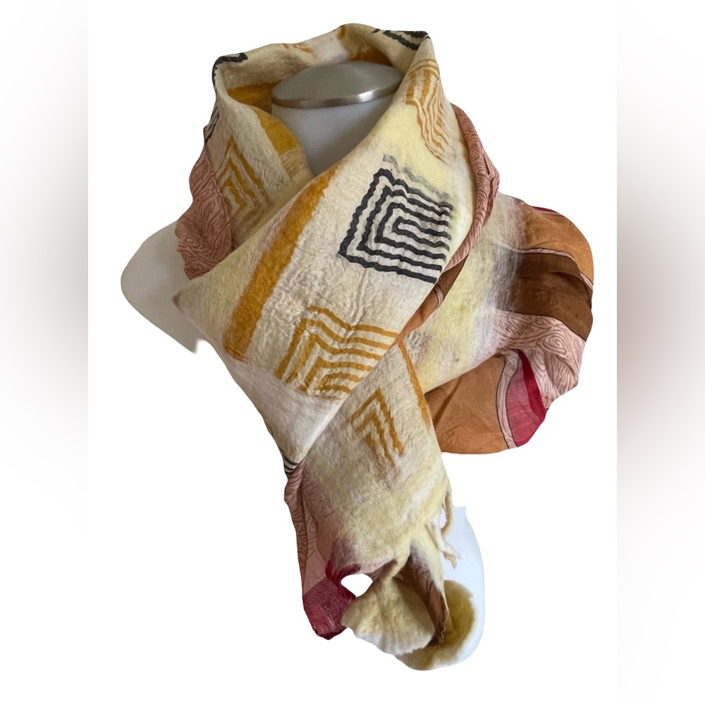 Handmade Multi-Color Nuno Felted Silk and Wool Decorative Scarf
